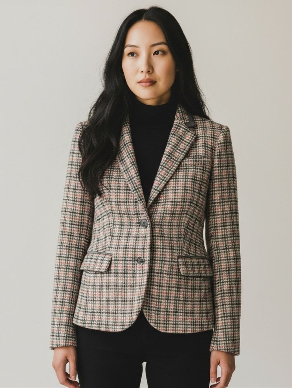Talbots Multicolor Plaid Herringbone 2 Button Blazer Jacket Women Size 10 Petite